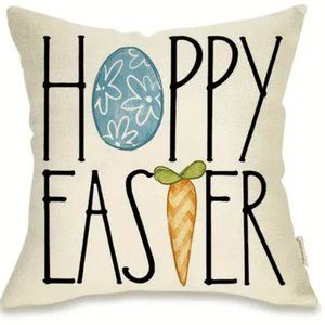 NEW LINEN BLEND HOME DECOR HOPPY EASTER CARROT & DECORATIVE EGG PILLOW COVER 18"
